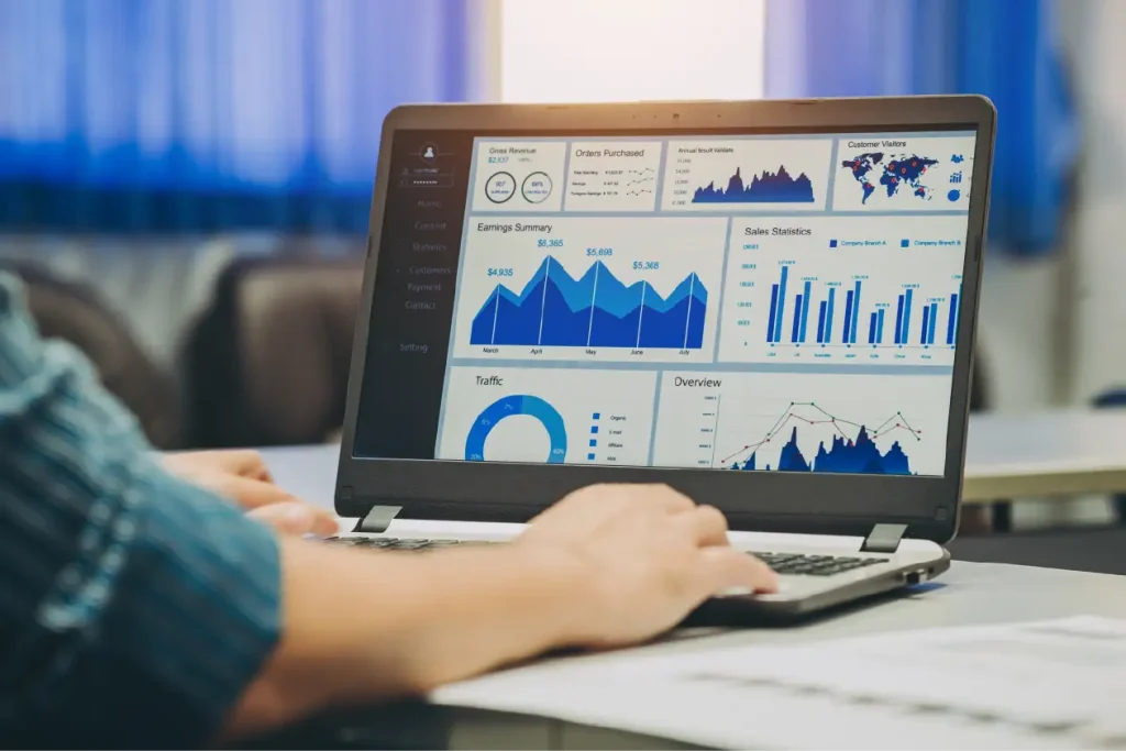 Data and analytics displayed on someone's computer